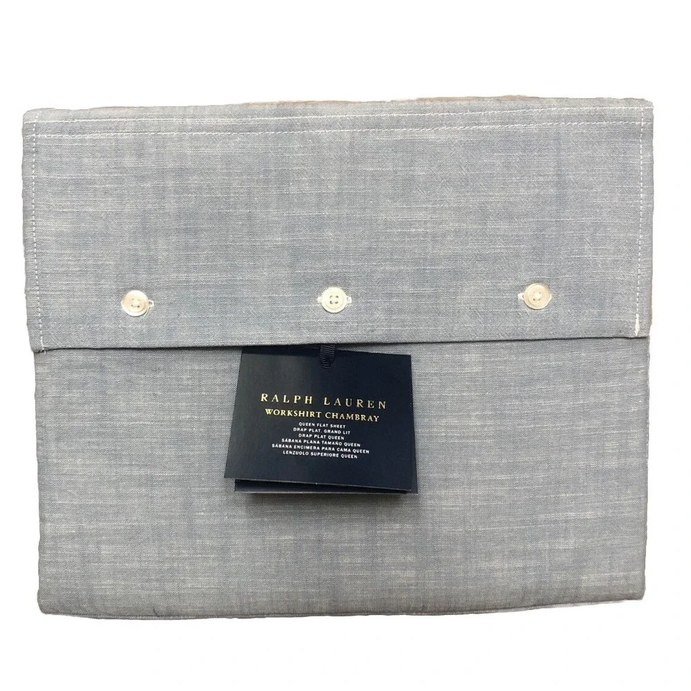 Ralph Lauren‎ Sheet Queen Flat Workshirt Chambray Blue NEW